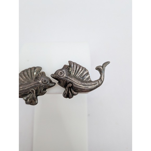 Vintage Sterling Silver Mexico Fish Earrings Screw Back Marlin Koi Fish Nautical - Picture 3 of 12